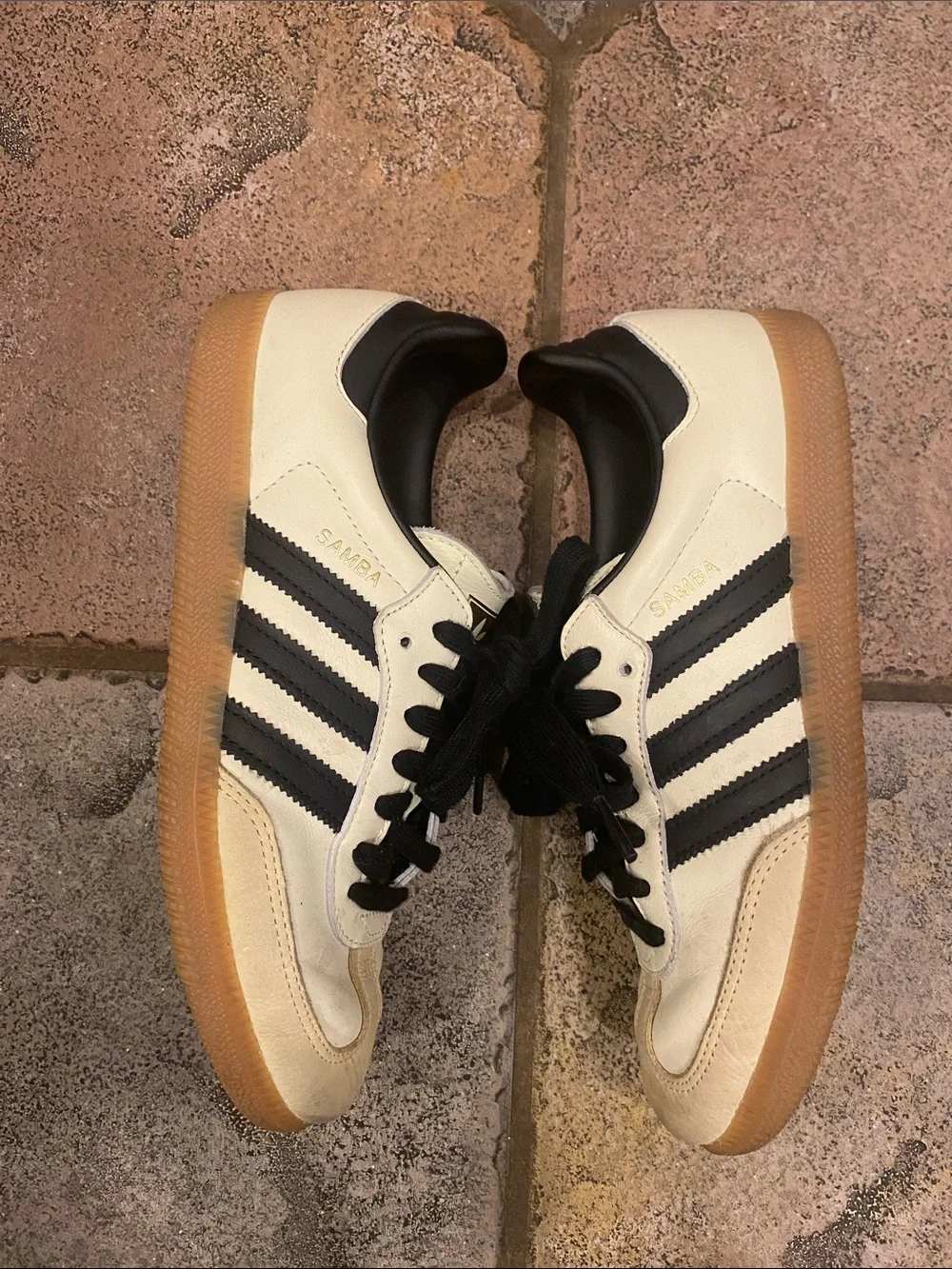 adidas women’s Samba Cream and Black Low-Top Sneakers
